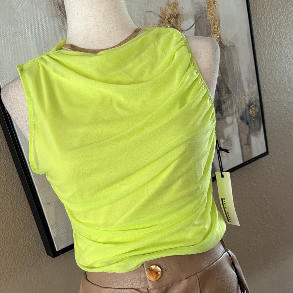 Lime Green Mesh mock neck Sleeveless Top - Picture 13 of 13